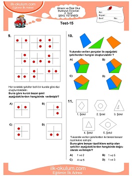 ilkokul 1. Sınıf Bilsem Zeka Testi 